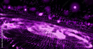 Abstract background with purple moving flying stripes, lines, waves of digital hi-tech smoke particles with blur effect and bokeh. Screensaver beautiful video animation in high resolution 4k
