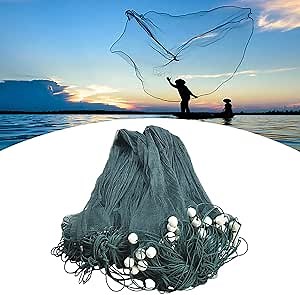 Large Fishing Gill Net Hand Made Fishing Drag Cast Net Polyethylene Beach Seine Drag Nets Fishing Equipment with Floats and Lead Sinkers