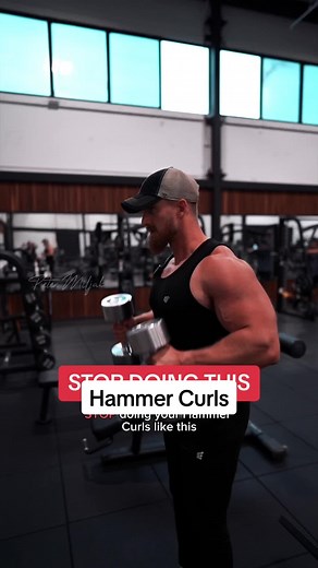 Dumbbell Hammer Curls - The goal is to target your biceps and brachialis. You want to make sure your upper arm is perpendicular to yhe ground and stable the entire time. As you curl, think about bringing your forearm to your biceps. Make sure your wrist is straight and not limp. Control every rep and eccentric! - #gymtiktok #gymtok #armworkout #biceps #bicepsworkout #gymtips
