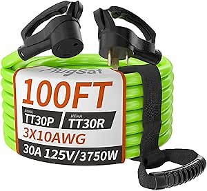 PlugSaf 100 FT 30 Amp RV Extension Cord Outdoor, 10AWG 125V 3125W STW Green
