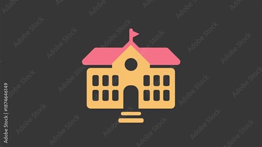 School Building Icon: A charming illustrated icon of a school building. Featuring vibrant colors and a simple design. A symbol of education and learning.