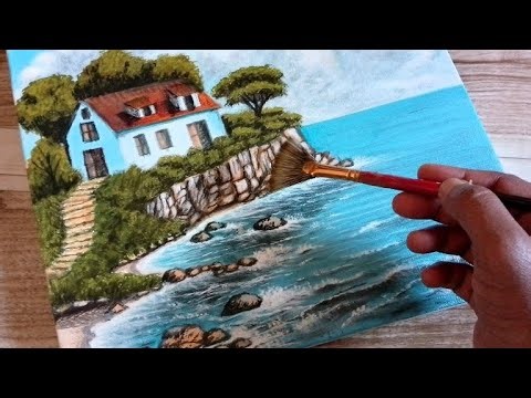 Painting A House On Mountain Cliff / Acrylic Landscape Painting Tutorial / @paintingforyou1963.