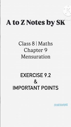 Class 8 Maths Chapter 9 Mensuration Exercise 9.2 Solutions NCERT book #atoznotesbysk