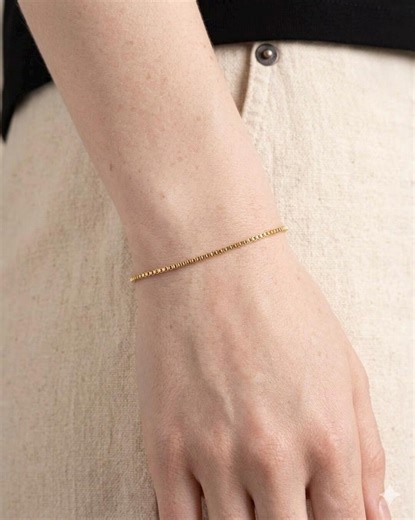14K Gold Box Chain Bracelet, Everyday Bracelet Chain, Gold Bracelet, Birthday Gift, Chain Bracelet, Gift for Women, 2mm - Etsy