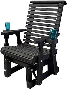 Amish Casual Heavy Duty 600 Lb Roll Back High Back Treated Glider Chair with Cupholders (Semi-Solid Black Stain)