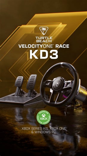 Introducing our NEW wheel and pedal system - the VelocityOne™ Race KD3. Featuring a Custom K: Drive Direct Drive, Glide through Gear with Magnetic Paddle Shifters, Race Management Display, Hall-Effect Throttle & Brake Pedal Assembly and many more features! Order Now at turtlebeach.com | Turtle Beach