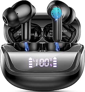 Wireless Earbuds, Bluetooth 5.4 Headphones Bass Stereo, in-Ear Earphones with 4 ENC Noise Canceling Mic, 45H Playtime LED Display Wireless Ear Buds, IP7 Waterproof Bluetooth Headphones for Android iOS