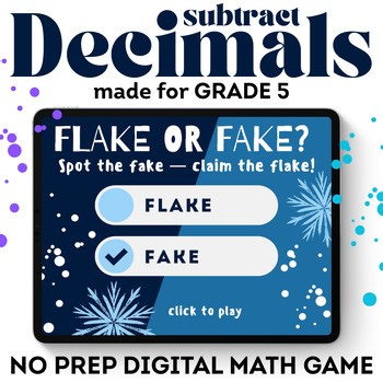 5th Grade Winter Holiday Activities Math Challenge Subtracting Decimals Game