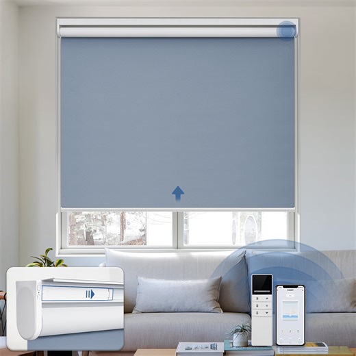 Keego Motorized Blinds with Remote Control Rechargeable Battery Automatic Window Shades Smart Blackout Roller Shades for Home Office Hotel Blue 37"W X 60"H
