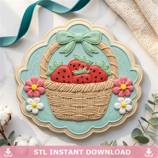 Strawberry Basket Cookie Cutter STL File, Bow Plaque Digital Download - Etsy