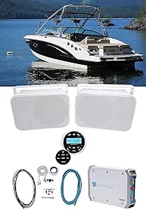 Rockville RGHR2 Bundle: (2) HP65S 6.5 in Outdoor Indoor Speakers, RGHR2 Marine Gauge Receiver with Bluetooth USB and Wired Remote, RXM-T1 2-Ch Marine Amplifier, RMWK4 Amp Install Wire Kit, 5 Items