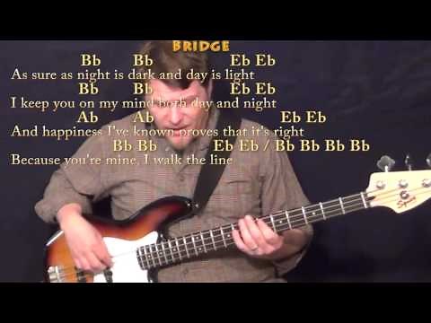 I Walk the Line (Johnny Cash) Bass Guitar Cover Lesson in F with Lyrics/Chords