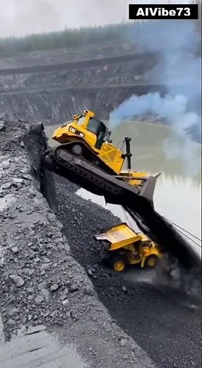 Catastrophic Mining Fail: Bulldozer Plummets After Cliff Collapse