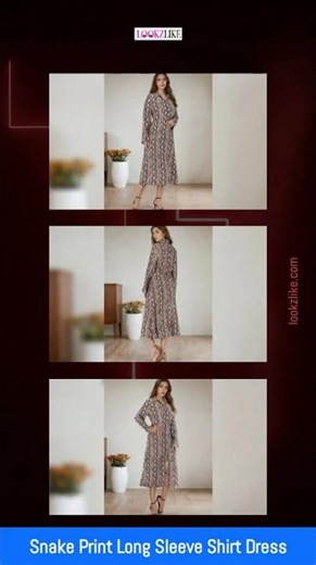 Snake Print Long Sleeve Shirt Dress