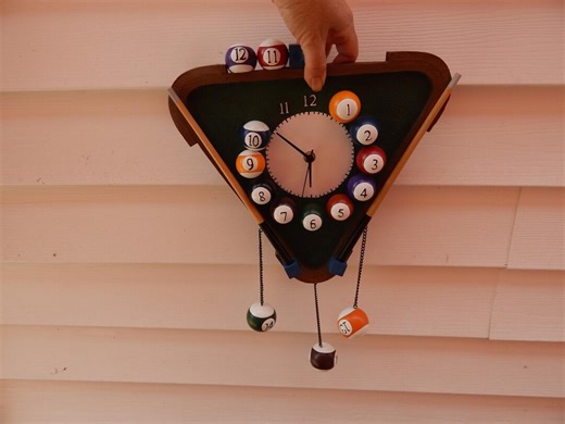 Vintage HTF Billiards Pool Wall Clock Triangle Rack Pool Balls Cues Chalk Hanging Balls - Etsy