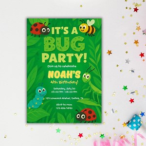 Bug Party Birthday Invitation | Editable Canva Template | Cute Insect Theme | Printable Digital Download - Etsy