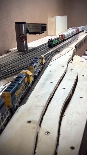 2.1K views · 1K reactions | Testing out the new engine service track connected to the run around track. Just enough space on the run around to hold two engines that I normally run, these three lashed up are just to see how much room I had. | JustN2Trains - Edgewater Shortline | Facebook