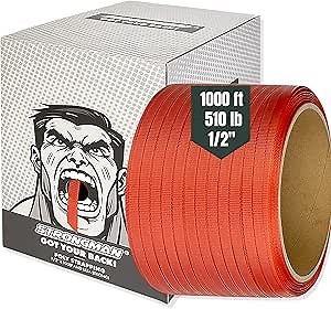 Polypropylene Strapping for Pallets - 1/2” Poly Strap Bands - Heavy-Duty Plastic Bands, 507 LB Break Strength, 1000’ Length - Mail Tray & Pallet Strapping Bands for Packaging and General use