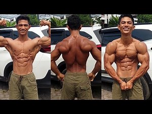 asian muscle with ripped muscle posing & flexing