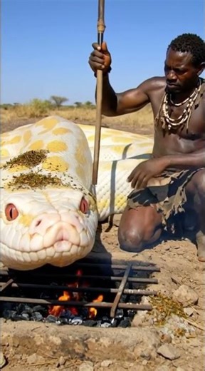 Giant Albino Python Over Fire | Rare Tribal Cooking in the Wild