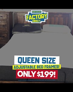 Check out the $199 queen adjustable bed frame at any store and save big, a queen adjustable bed frame for just $199! We have a limited supply and when they’re gone...they’re gone. Limited to one per customer.  3321 W 140th St - Cleveland, (216) 941-7727  9009 Freeway Drive - Macedonia, (330) 436-3960  24470 Lakeland Blvd - Euclid, (440) 942-7945  8100 Cleveland Ave NW - North Canton (234) 901-2099 | Northeast Factory Direct | Facebook