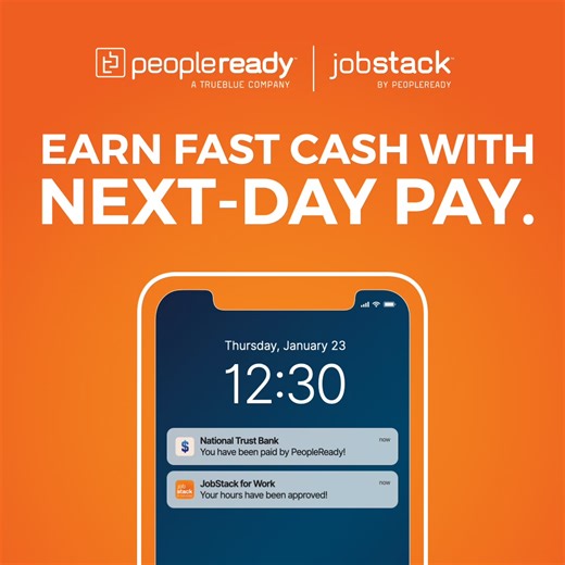 Did someone say fast cash? Many jobs on JobStack are eligible for next-day pay! 💰 Work a shift, get paid fast and keep your fall plans rolling. Download the app today: bit.ly/JobStackApp #FastPay #JobSearch | PeopleReady