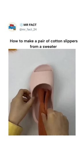 ❄️MR FACT on Instagram: "This post shares a 17-second video tutorial on upcycling an old sweater into fluffy cotton slippers by cutting, folding, and hand-sewing the fabric onto a basic sole for a cozy, zero-waste footwear option. Posted by @interesting_aIl , an account curating intriguing content on history, tech, and crafts, the video has achieved rapid engagement with 3,393 likes and 356,657 views shortly after its December 19, 2025 release, tapping into growing interest in sustainable DIY pr