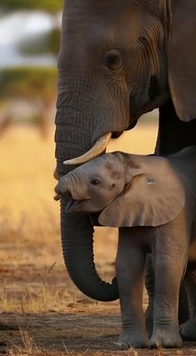 A baby elephant cries softly beside its mother,seeking comfort and love in a emotional scene