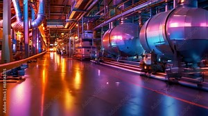Exploring a Modern Chemical Processing Plant Through a Panoramic View. Concept Chemical Plant Overview, Modern Facilities, Panoramic Views, Technological Advancements, Industrial Operations