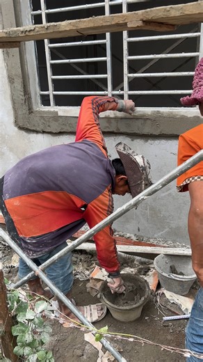 Easy Construction Sand and Cement Rendering on Concrete Columns - How to Building Concrete Columns | Cooking Foods Srey Pov Natural life