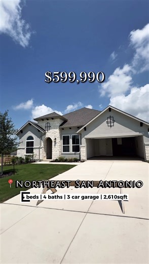 $599K in Northeast San Antonio 👀🏡 4 🛏 | 4 🛁 | 3-car garage | 2,610 sqft This one checks every box — modern finishes, open space, and a layout built for real life. 🔥 If you’ve been thinking about upgrading your lifestyle, this might be the sign. Message me “NORTHEAST” for details or a private tour 📲 Rene Garza | Veteran Realtor® 📲 210.343.9698 🪖 Military Division 🔑 Real Broker LLC Let’s find you a HOME 🏡 #SanAntonioHomes #SanAntonioRealtor #NewConstructionHomes #TexasRealEstate #Veteran
