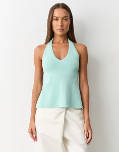 Tie Back Knit Halter Top in Aqua Aura | Glassons AU