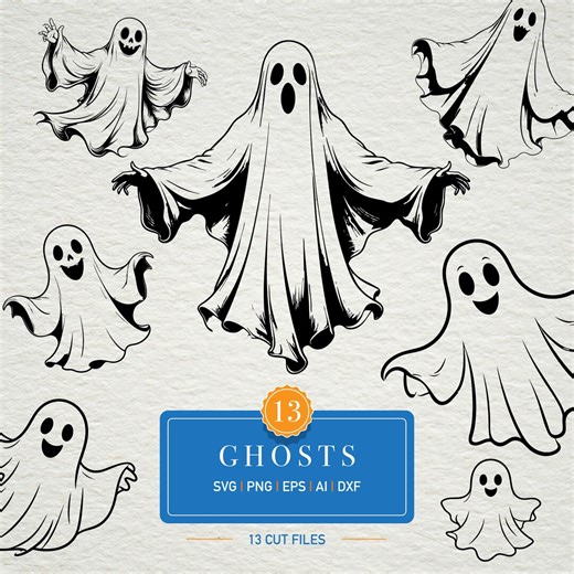 13 Friendly Ghosts SVG Bundle | Cute Halloween Ghost Cut Files | Spooky Kawaii Ghost Clipart for Cricut & Silhouette - Etsy