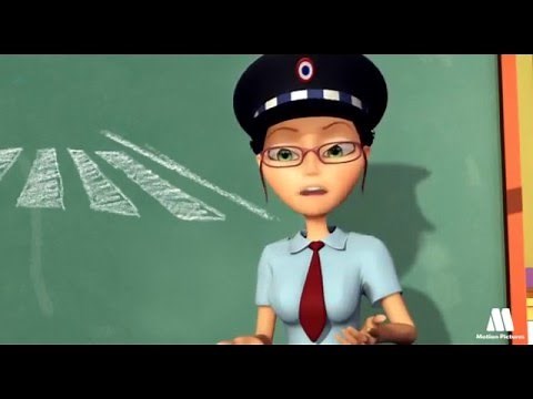 Learning road safety education, traffic policeman. Educational cartoons