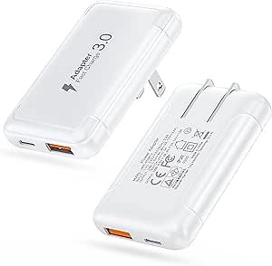 [2-Pack] 2026 Updated 50W USB C Wall Charger Block, Flat Dual Port PD Fast Type C Charging Plug,Foldable & Slim Multiport Power Adapter Charging Brick for iPhone 17,16,15,14,13,iPad,AirPods,Samsung