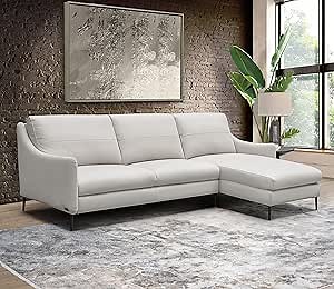 Abbyson Living Cordelia Leather Sectional - Modern Design, Top Grain Leather, High Density Foam, Sectional, Gray