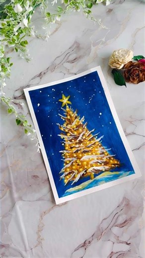 Easy Christmas tree tutorial |acrylic painting #easypaintingstepbystep #christmastreedrawing#short