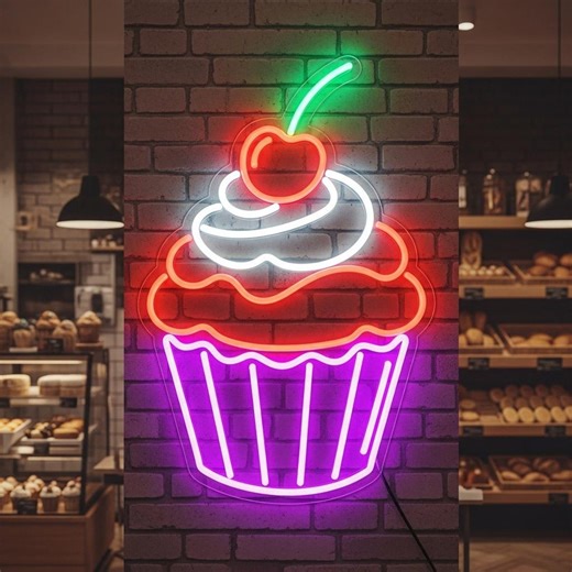 Cupcake Neon Sign With Cherry Bakery Sweet Treats Restaurant Wall Decor - Etsy UK