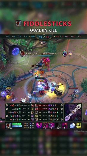 Fiddlesticks QUADRA KILL | ARAM EUNE server Patch 26.15 #shorts