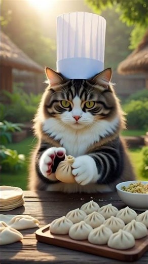 🐱👨‍🍳 Cute Cooking Cat Serves Hot Momos | Viral Cat Chef Short