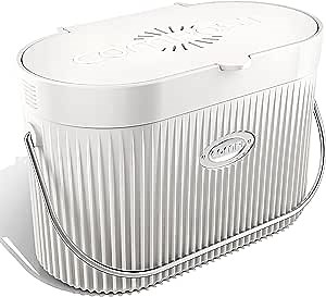 Bamboo Fiber Indoor Kitchen Compost Bin with Lid, 1.3 Gal, White - Sealed Countertop Container, Dishwasher Safe, Odor-Free with Carbon Filters