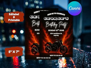 Motorcycle Birthday Invitation Template: Editable Bike Party Invite (5x7 Inches, Digital Download) - Etsy