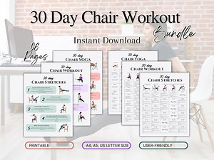 30 Day Chair Workout Bundle Printable, Chair Yoga Guide, Full Body Exercise Guide, Chair Workout Challenge, Summer Body Workout - Etsy