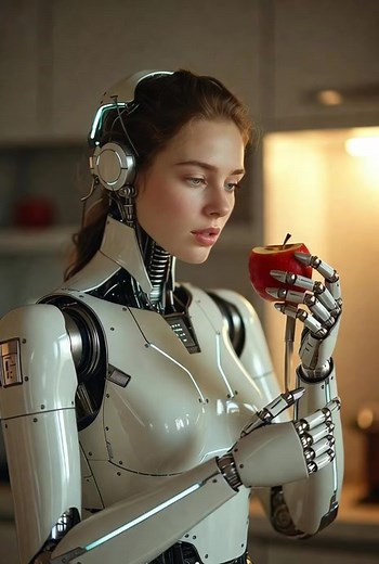 Robot girl eat apple 烙#ai #robot #apple | AI life shorts | Facebook