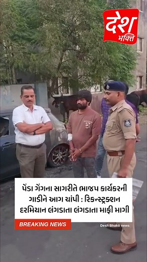 DeshBhakti News on Instagram: "પેંડા ગેંગના સાગરીતે ભાજપ કાર્યકરની ગાડીને આગ ચાંપી : રિકન્સ્ટ્રક્શન દરમિયાન લંગડાતા લંગડાતા માફી માગી... #rajkot #beforeandafter #beforeafter #before #after #DeshBhaktiNews📝"