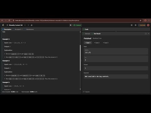LeetCode Bi Weekly Contest 162 | Minimum Removals to Balance Array #leetcodecontest #coding #viral