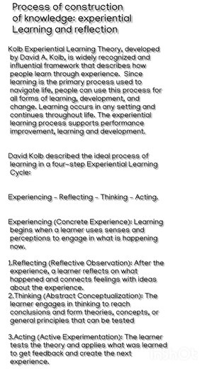 process of construction of knowledge: experiential learning and reflection #b.ed