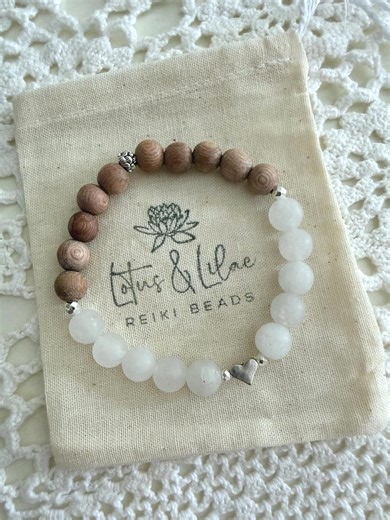 Rosewood Diffuser Bracelet | White Jade, Heart & Lotus Charm - Etsy