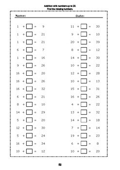 Addition Worksheets: Numbers Up to 20 – Fill in the Missing Numbers (100 Pages)