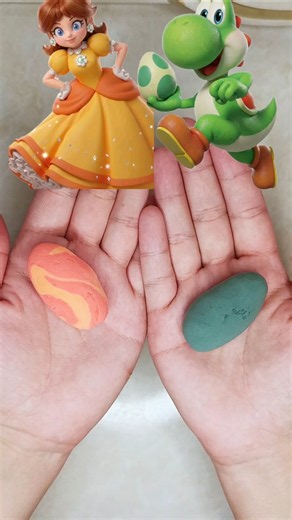 Satisfying Clay Mixing with Princess Peach & Yoshi | Red & Green Color Blend #shorts #clay